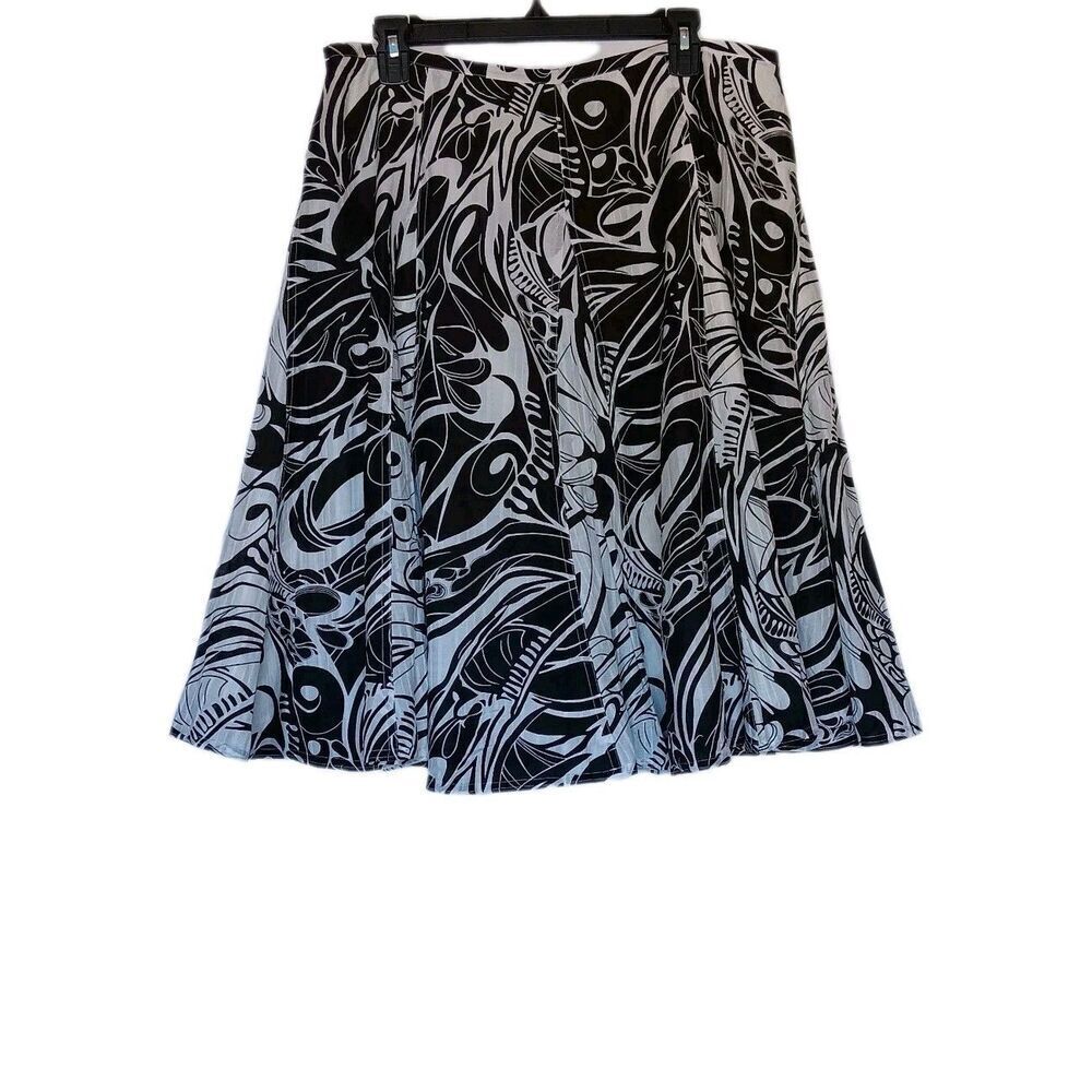 Chico's Size 3 (US XL) Black/White Abstract Cotton/Silk Circular Midi Skirt